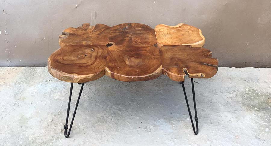 שולחן סלון ייחודי פלחי עץ טיק במחיר מבצע: 1800 ש"ח במקום 2400 ש"ח
