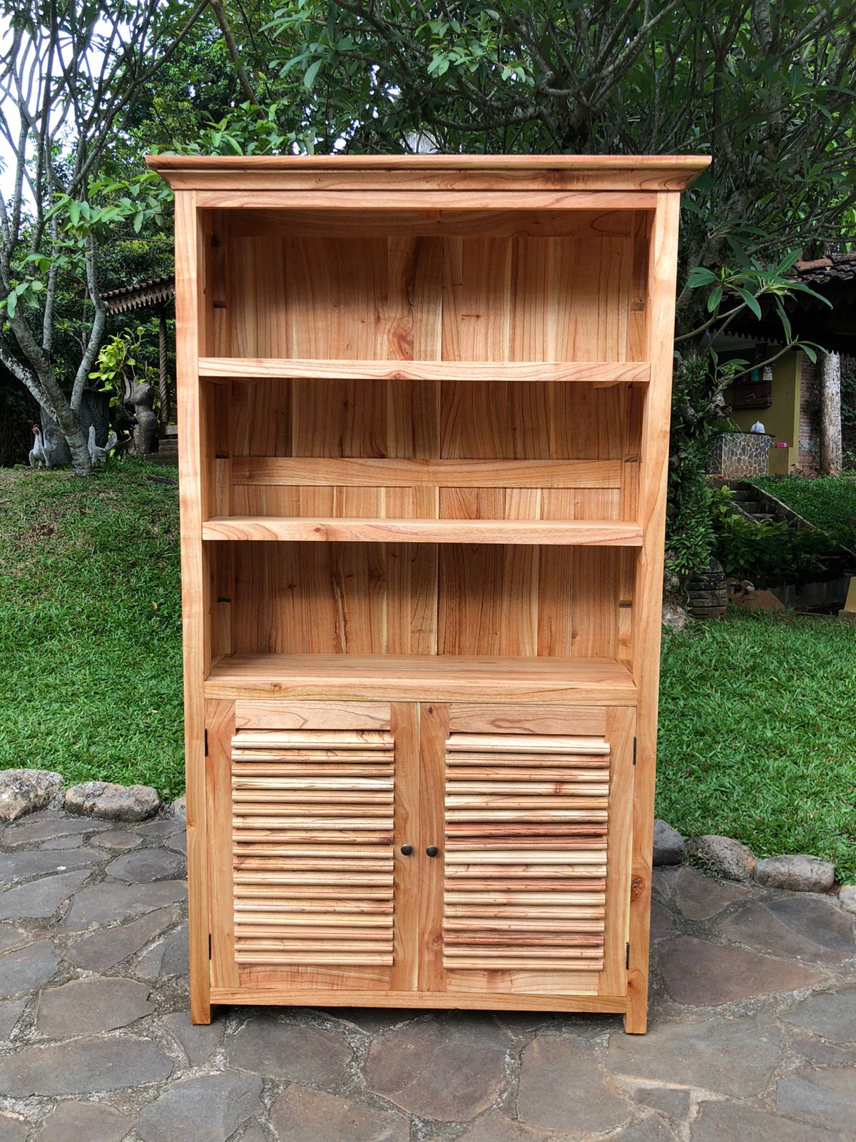 ספרייה כפרית עץ מלא דלתות תריס מידה 120 ס"מ