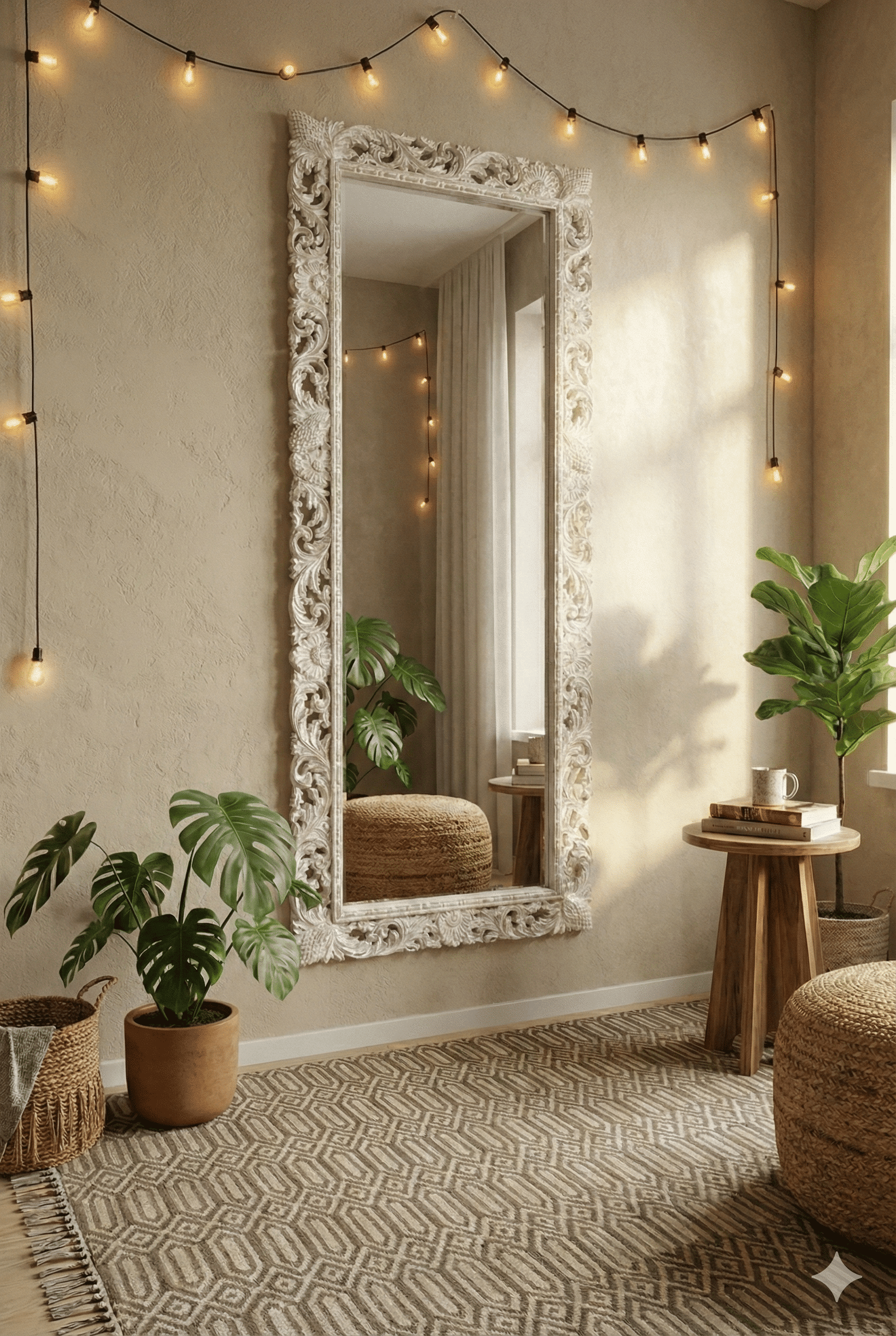 מראה עץ מלא טיק בגימור white wash rustic מידה 180*80 במחיר מבצע: 3,200 ש"ח