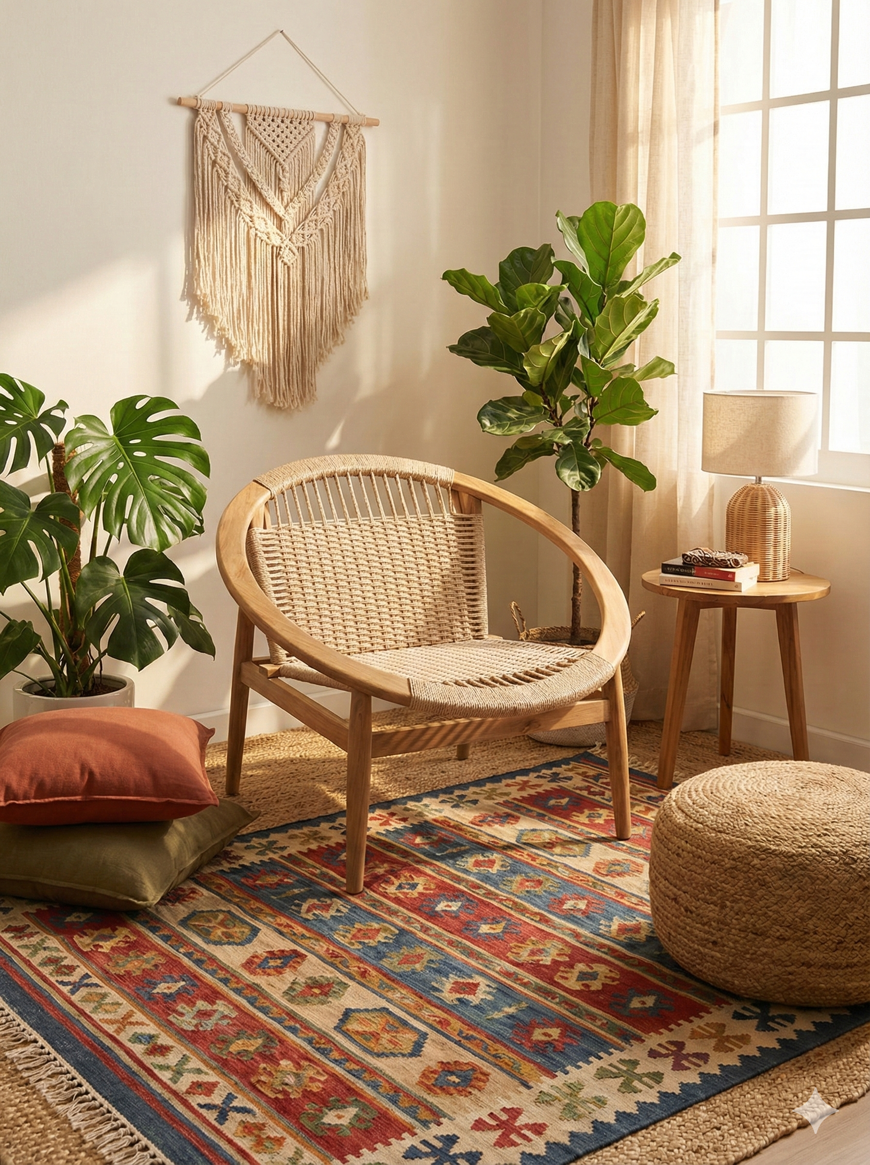 כורסא עץ טיק בשילוב חבל מידה 75*80*90 במחיר מבצע: 1,790 ש"ח