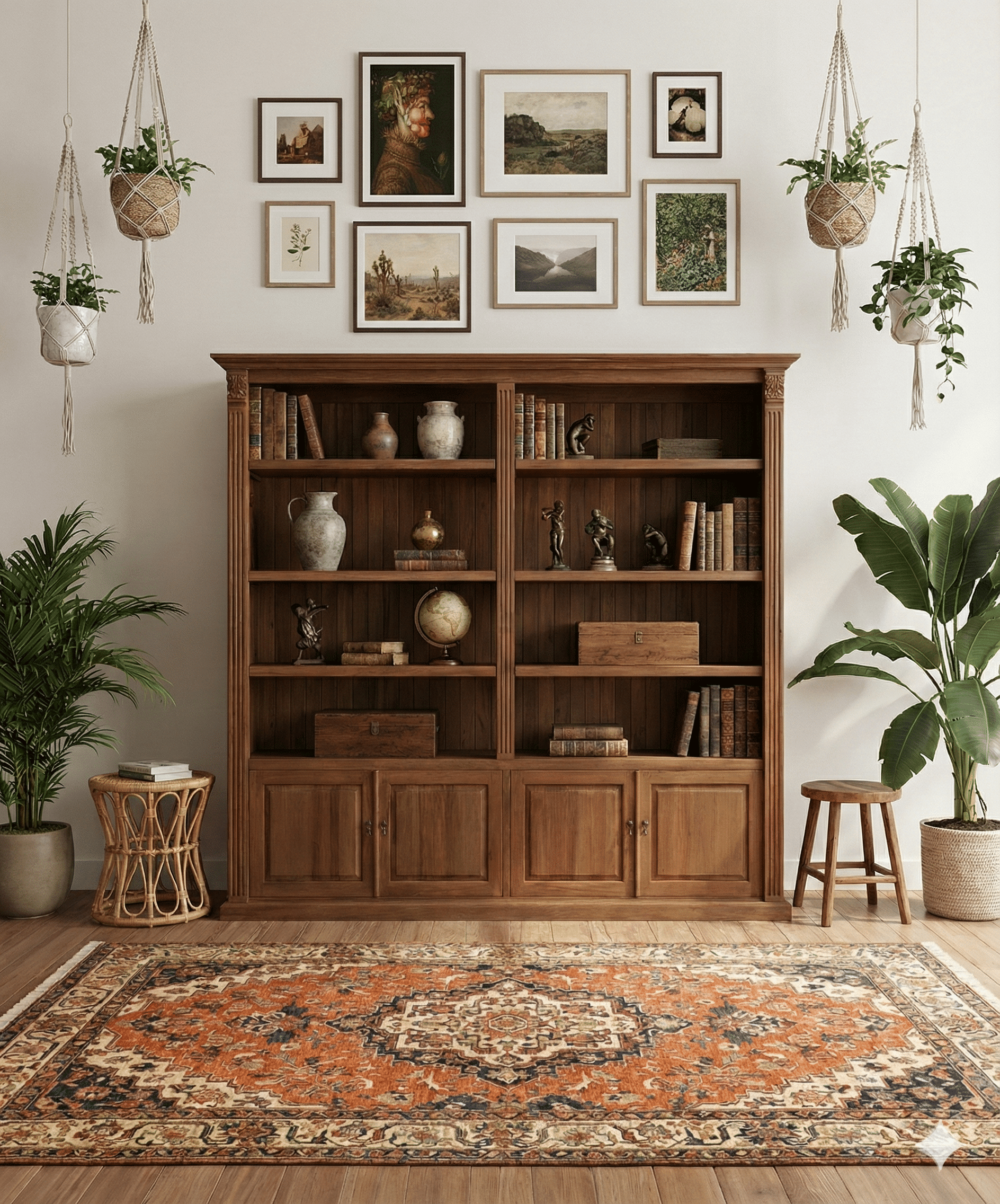 ספרייה עץ מלא מהגוני בשילוב דלתות גימור רוסטיק מידה 220*40*240 במחיר מבצע: 14,000 ש"ח