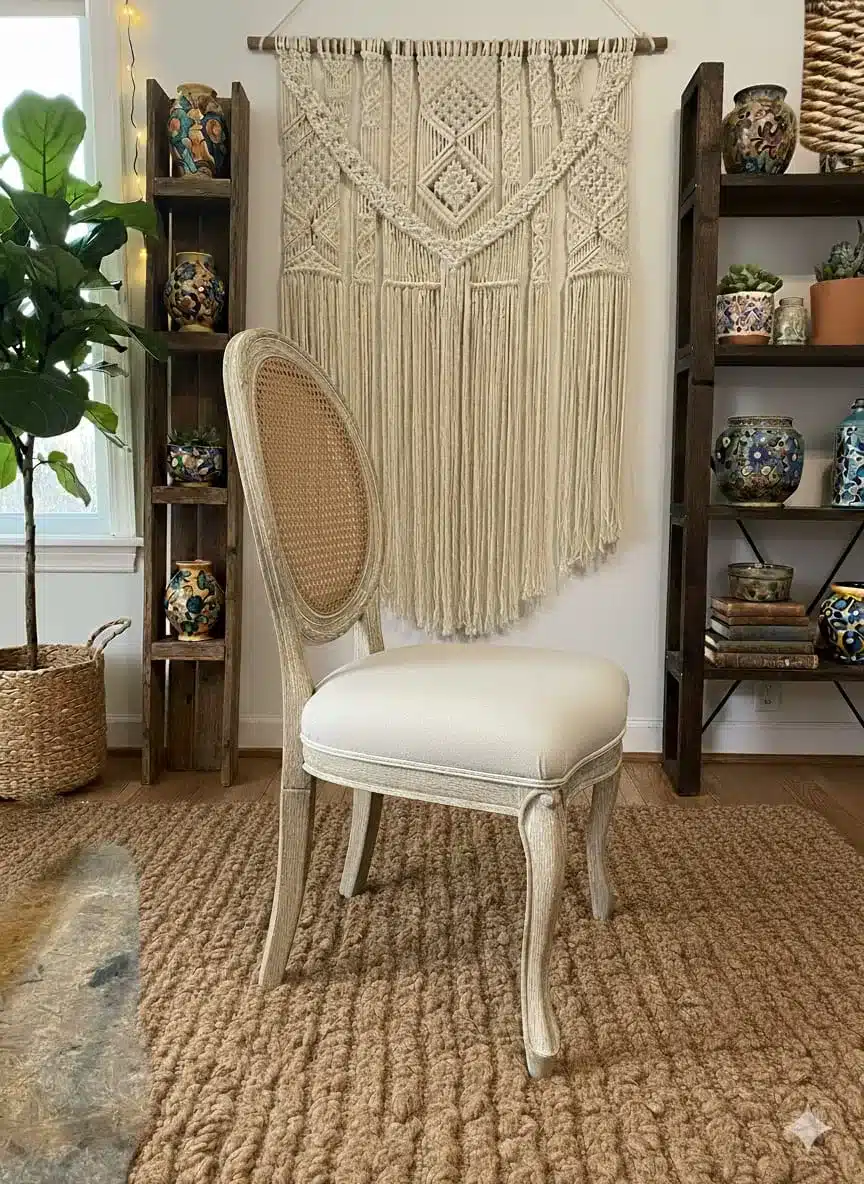 כיסא אוכל עץ מלא טיק גמר עץ מולבן גב רשת וינאית ריפוד מפנק על בסיס רצועות בד לבחירה מידה 45*50*50 מחיר מבצע: 1,290 ש"ח