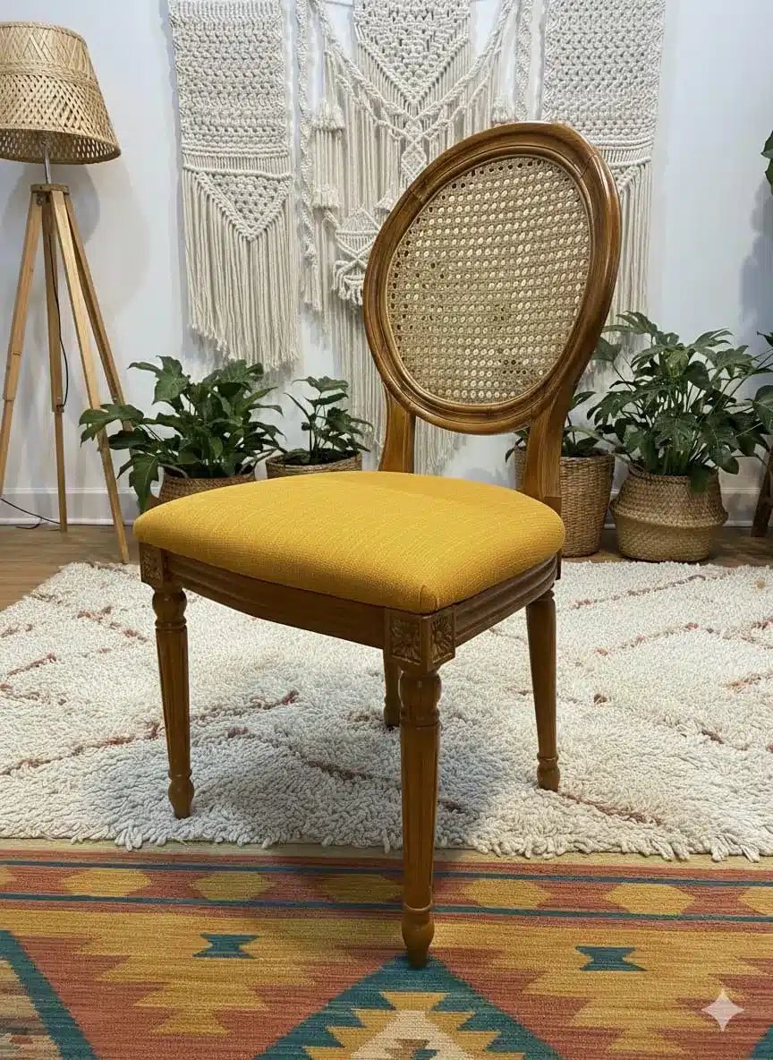 כיסא אוכל עץ מלא טיק גמר עץ שמן גב רשת וינאית ריפוד מפנק על בסיס רצועות בד לבחירה מידה 45*50*50 מחיר מבצע: 1,290 ש"ח