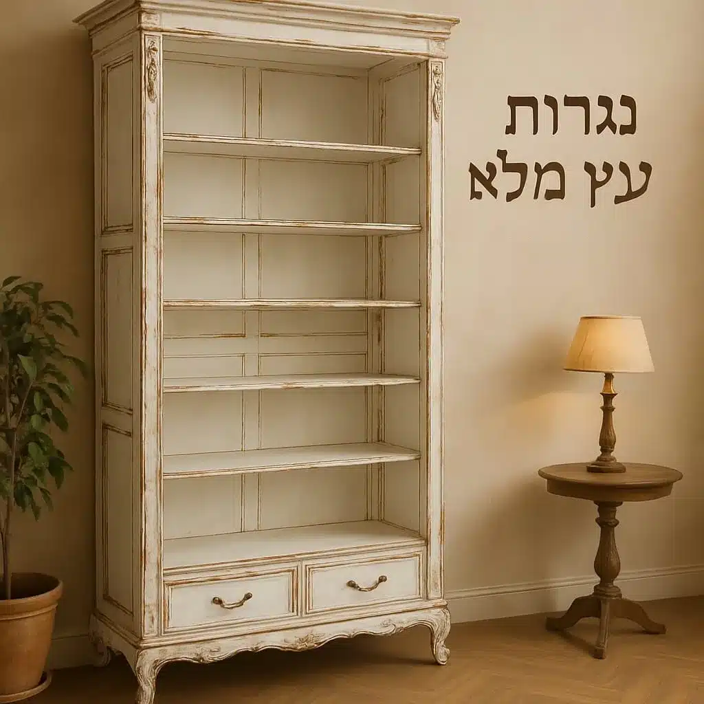 ספרייה עץ מלא מהגוני מידה 240*40*120 גוון עץ לבן וינטג' במחיר מבצע: 3,800 ש"ח