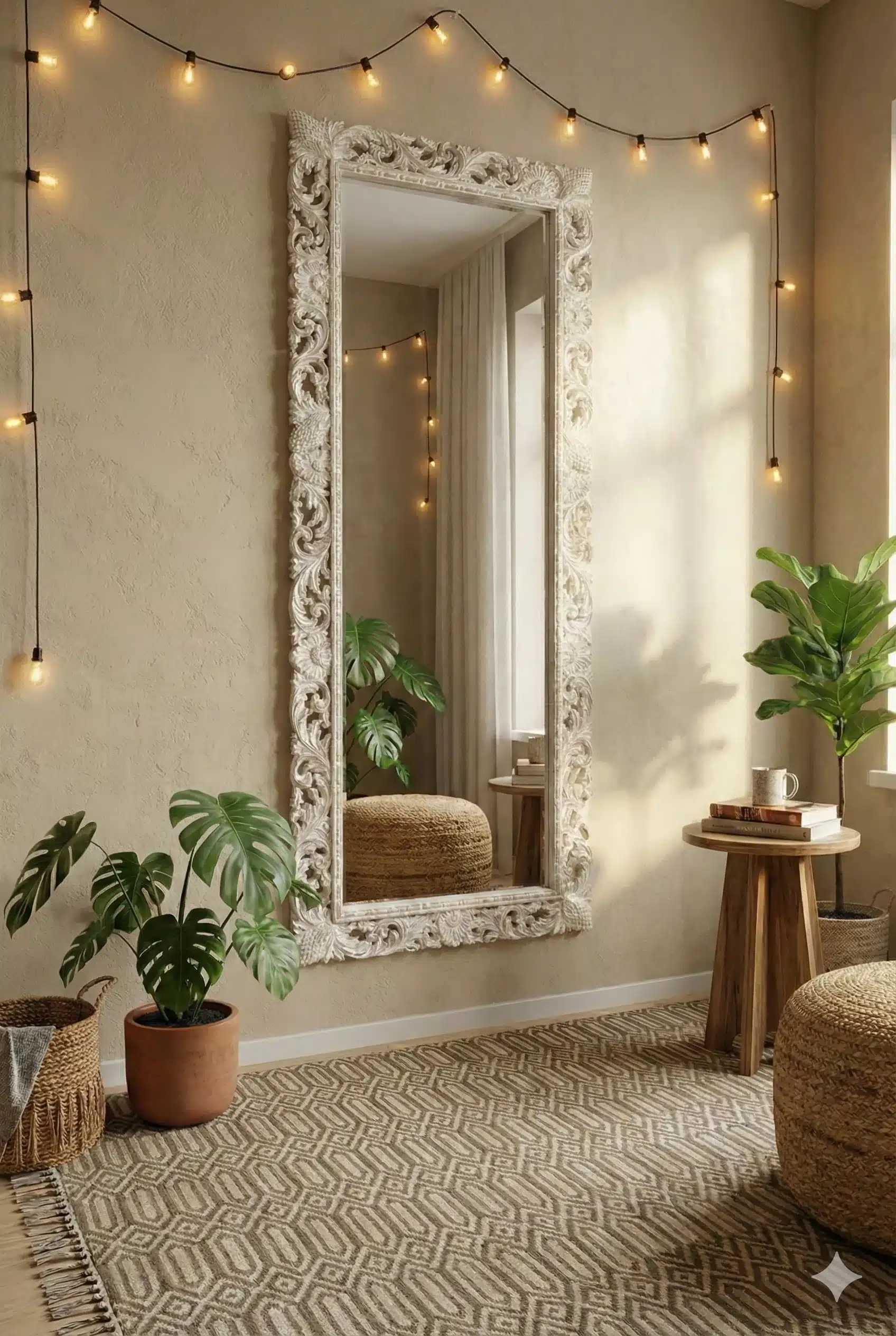 מראה עץ מלא טיק בגימור white wash rustic מידה 180*80 במחיר מבצע: 3,200 ש"ח