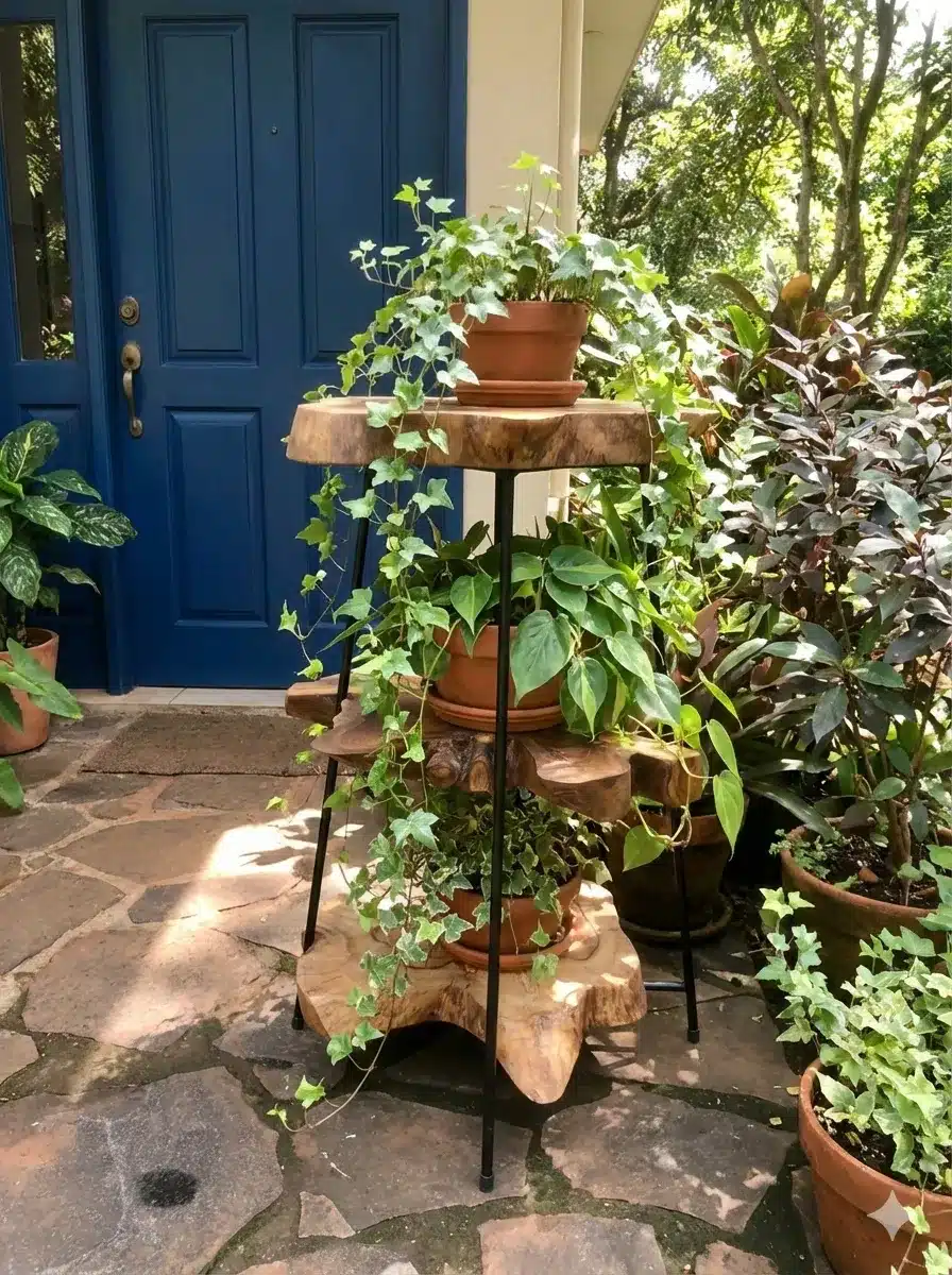 סטנד פלחי טיק בשילוב ברזל שחור גובה 75 ס"מ במחיר מבצע: 890 ש"ח