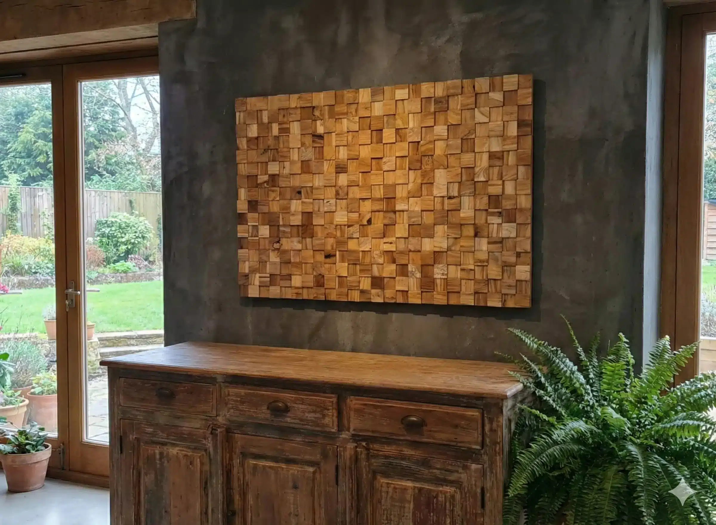 תמונת קיר מעוצבת מידה 80*120 עץ טיק במחיר מבצע: 990 ש"ח