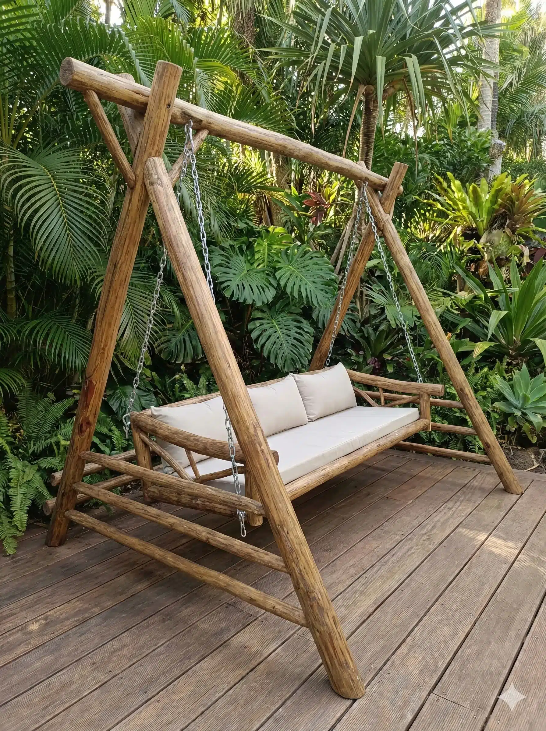 נדנדה עץ טיק צעיר דגם מפותל מידה 200*200 במחיר מבצע: 4,900 ש"ח