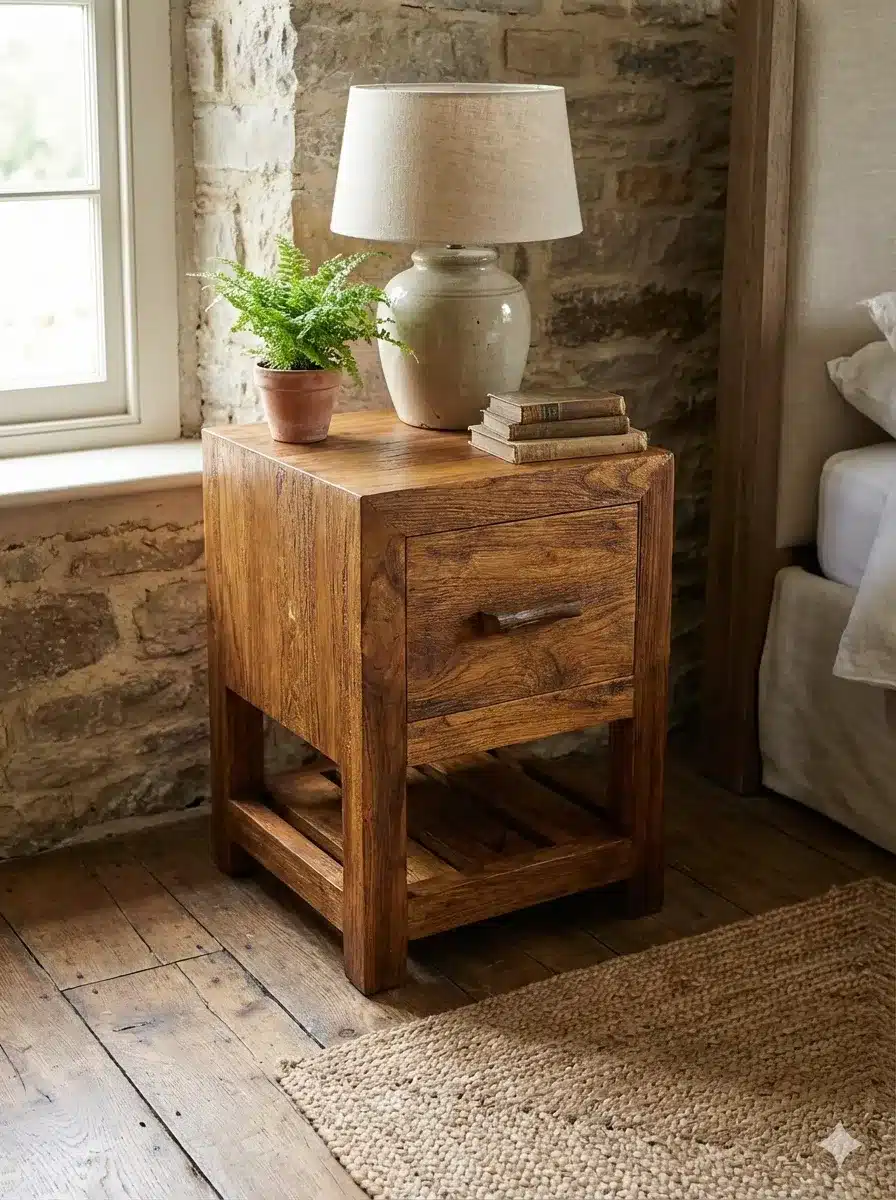 שידה עץ מלא טיק גימור רוסטיק מידה 55*40*45 במחיר מבצע: 990 ש"ח