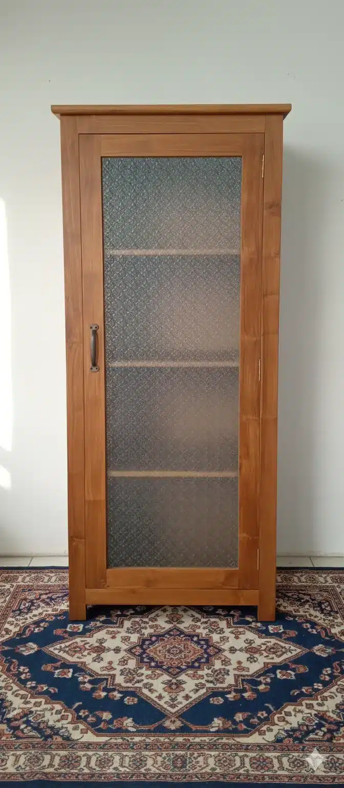 ויטרינה כפרית עץ מלא טיק זכוכית פיפיטה מידה 150*40*65 במחיר מבצע: 3,800 ש"ח