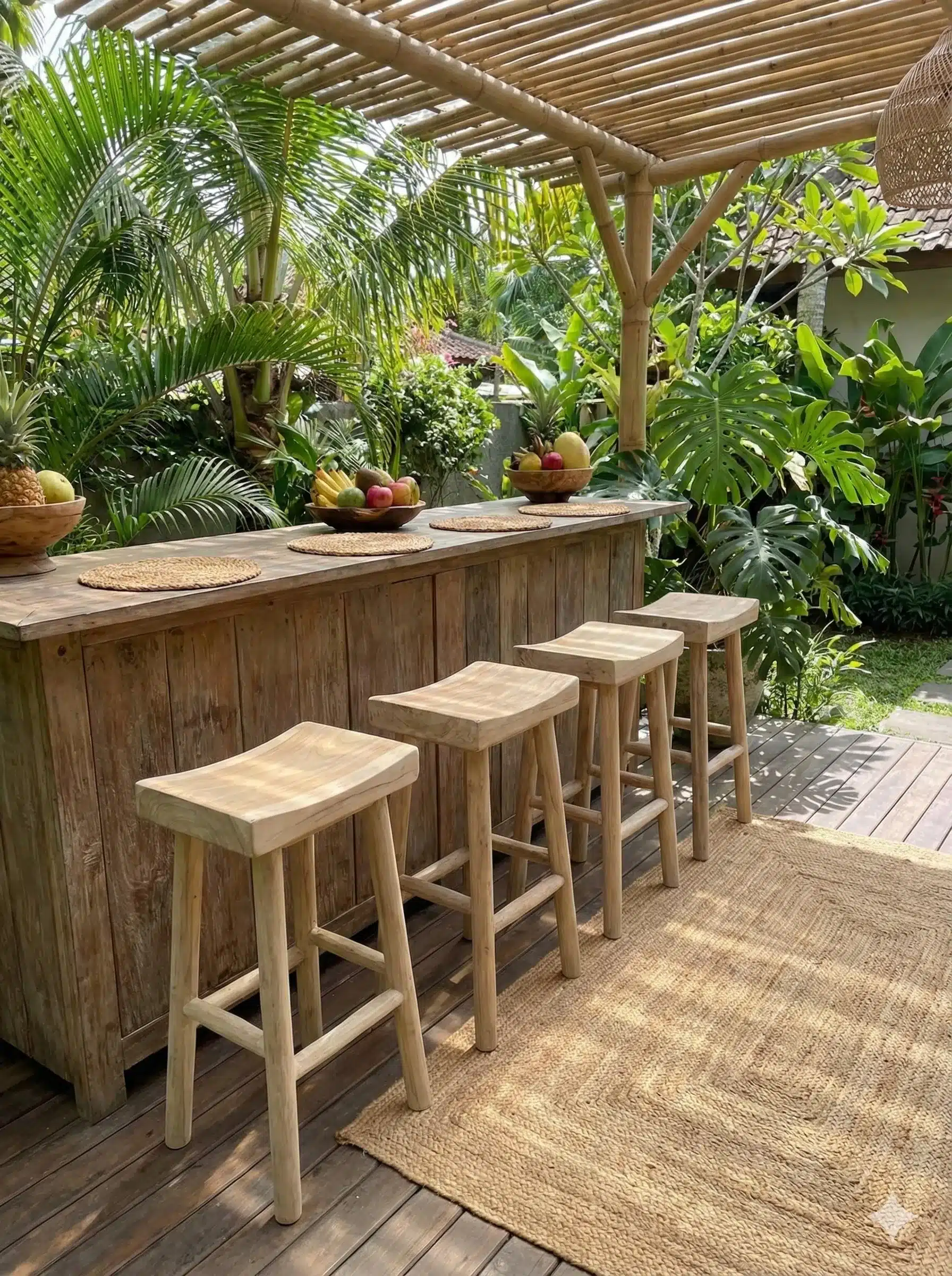 כיסא בר עץ מלא משטח עליון גזע רגל מעץ טיק  במחיר מבצע: 590 ש"ח