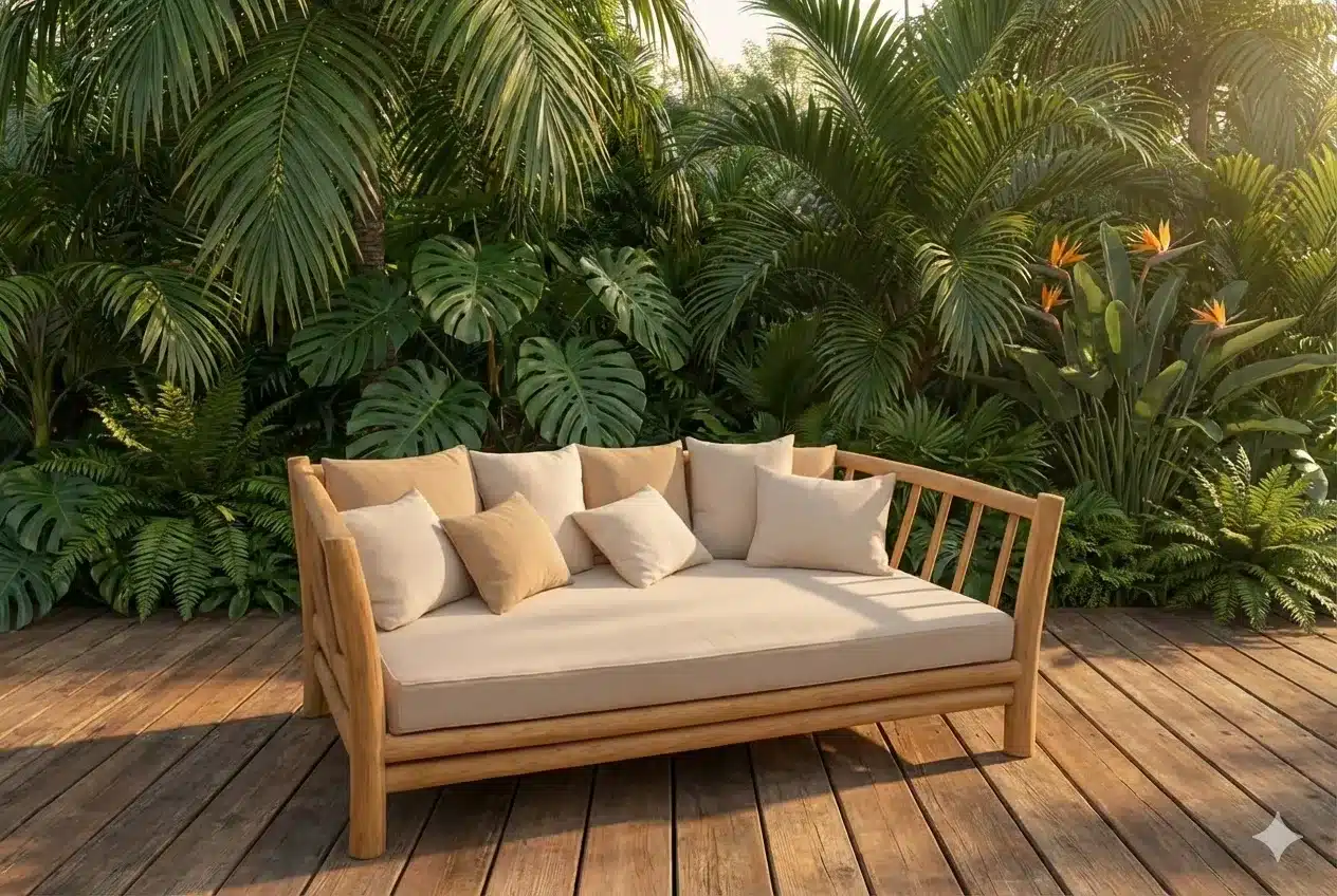 מיטת רביצה עץ טיק מלא מידה 185*195 מחיר מבצע: 6,900 ש"ח כולל ריפודים איכותיים בד אקריסול