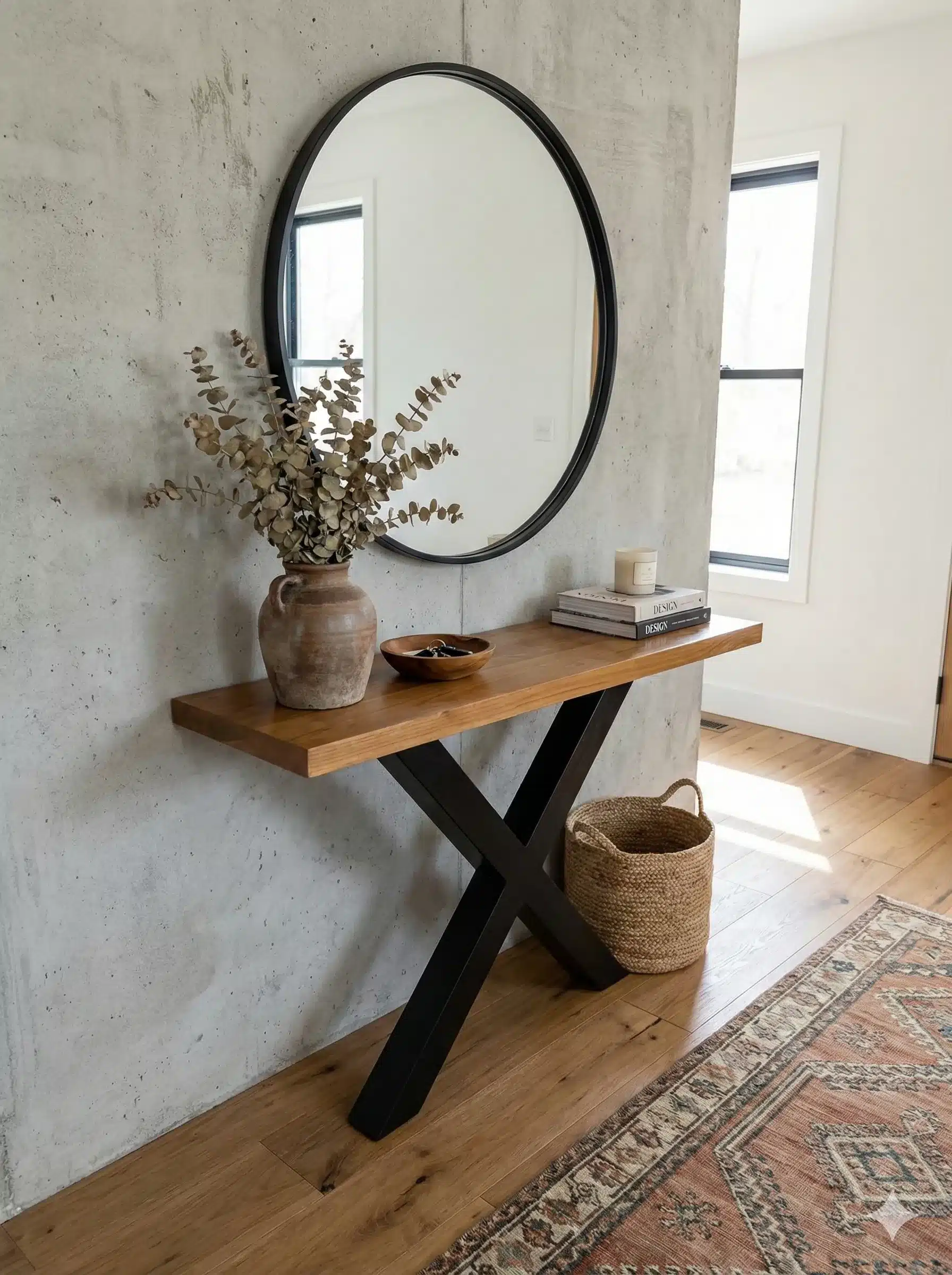 קונסולה עץ מלא טיק משטח עליון טבעי רגל שחור מט מידה: 85*35*110 במחיר מבצע: 2,400 ש"ח