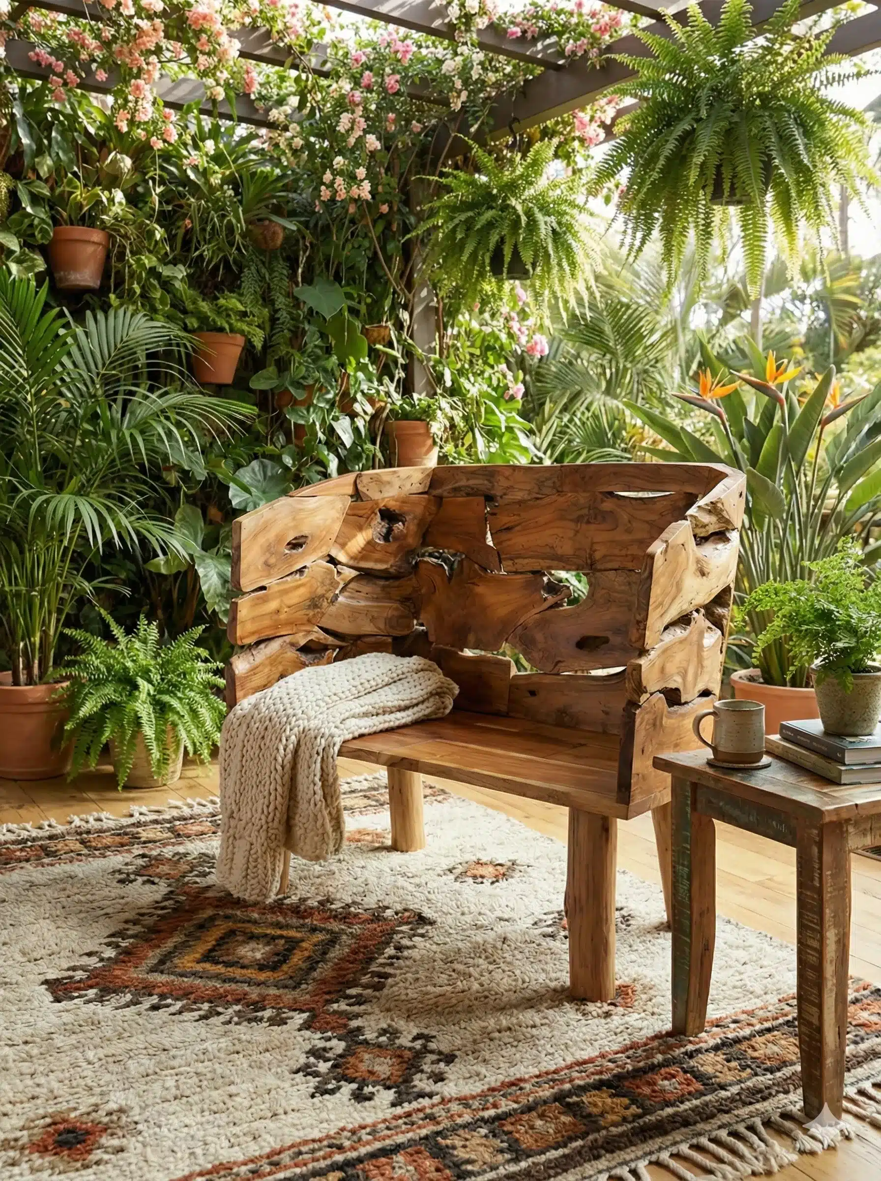 ספסל עץ מלא פלחי שורש טיק מידה 70*150 במחיר מבצע: 3,400 ש"ח