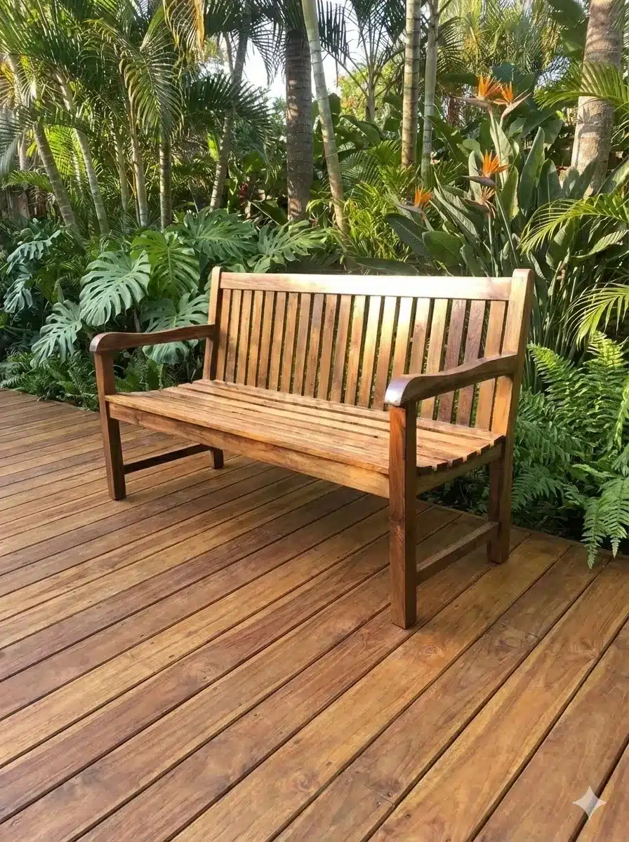 ספסל עץ מלא טיק דגם גארדן חזק ומאסיבי מתאים לתנאי חוץ ופנים גימור שמן טיק, מידות: 80*60*150 במחיר מבצע: 1,800 ש"ח