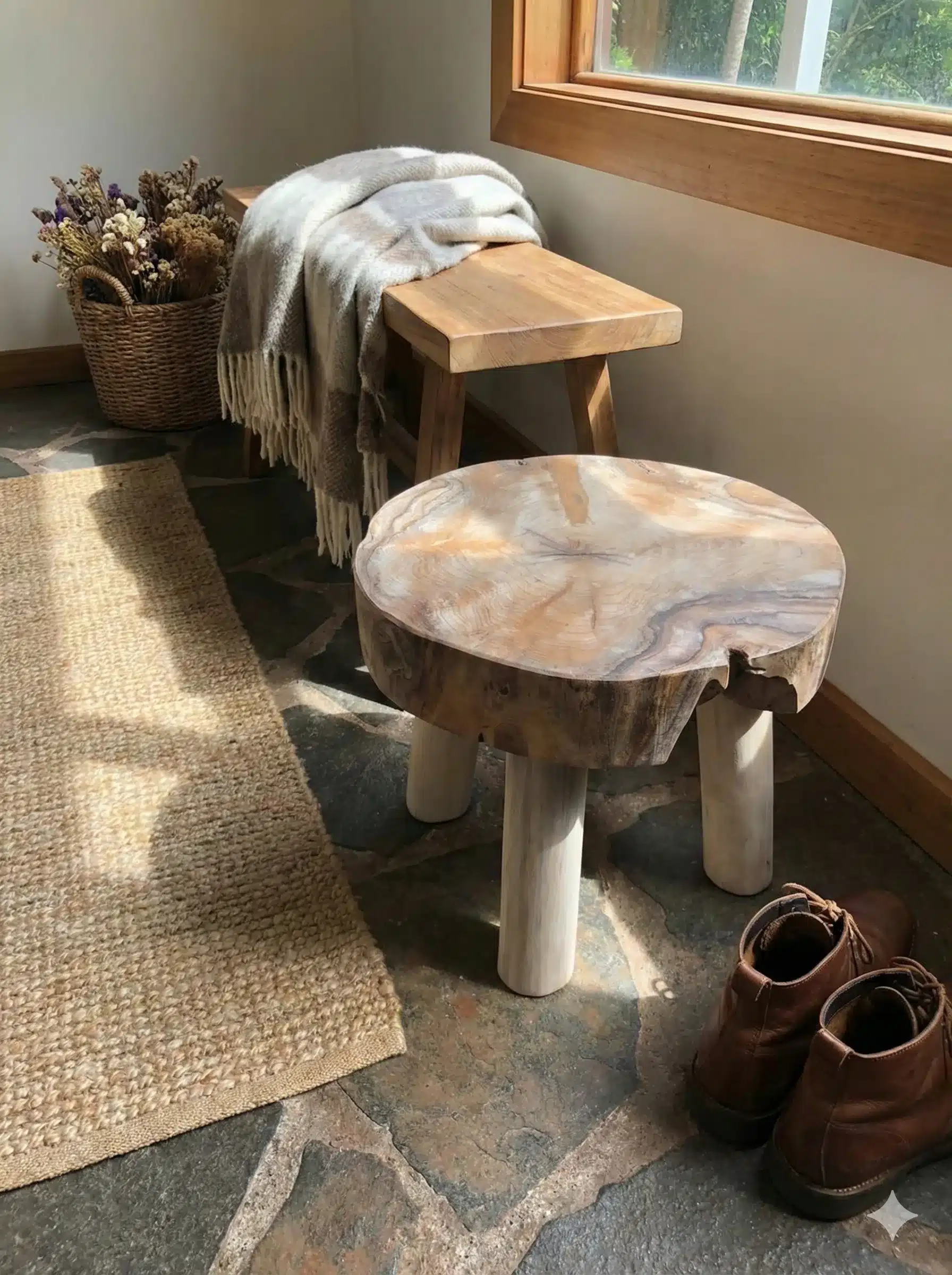 סטול רוסטיק דגם veda קוטר 35 ס"מ גובה 30 ס"מ עץ מלא טיק במחיר מבצע: 790 ש"ח