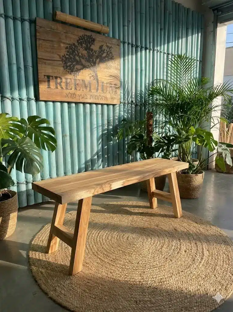 ספסל עץ טיק רוסטיק מידה 45*30*120 קורה עליונה 5 ס"מ רגל 6 ס"מ במחיר מבצע: 1,290 ש"ח