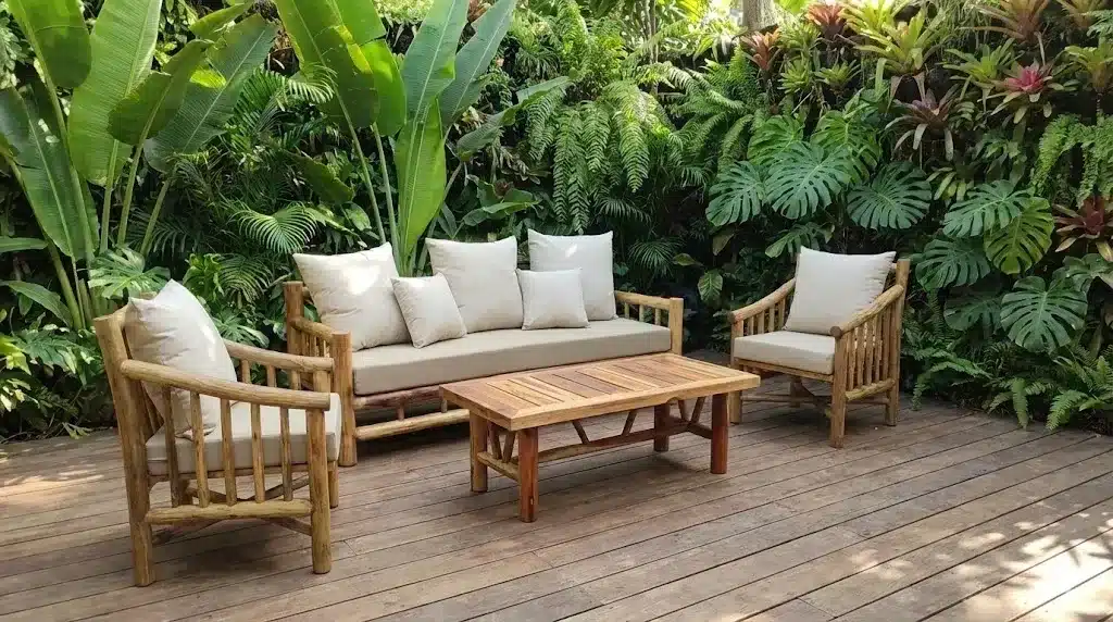 סט פינת ישיבה טיק הכולל ספה תלת דגם בננה 80*210 זוג כורסאות יחיד דגם במאי 65*60 ושולחן 55*100 במחיר מבצע: 6,900 ש"ח כולל רפדות איכותית בד חוץ אקריסול ארוטקס לבחירה