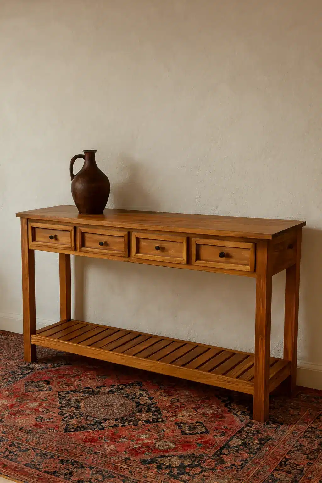 קונסולה עץ מלא טיק בגימור טבעי מידה 90*40*160 במחיר מבצע: 3,800 ש"ח