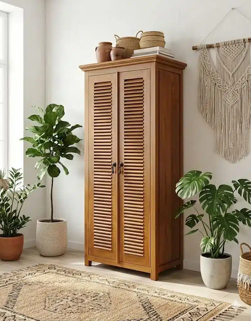 ארון דלתות תריס עץ מלא טיק בגימור לכה מידה 216*55*80 במחיר מבצע: 5,900 ש"ח