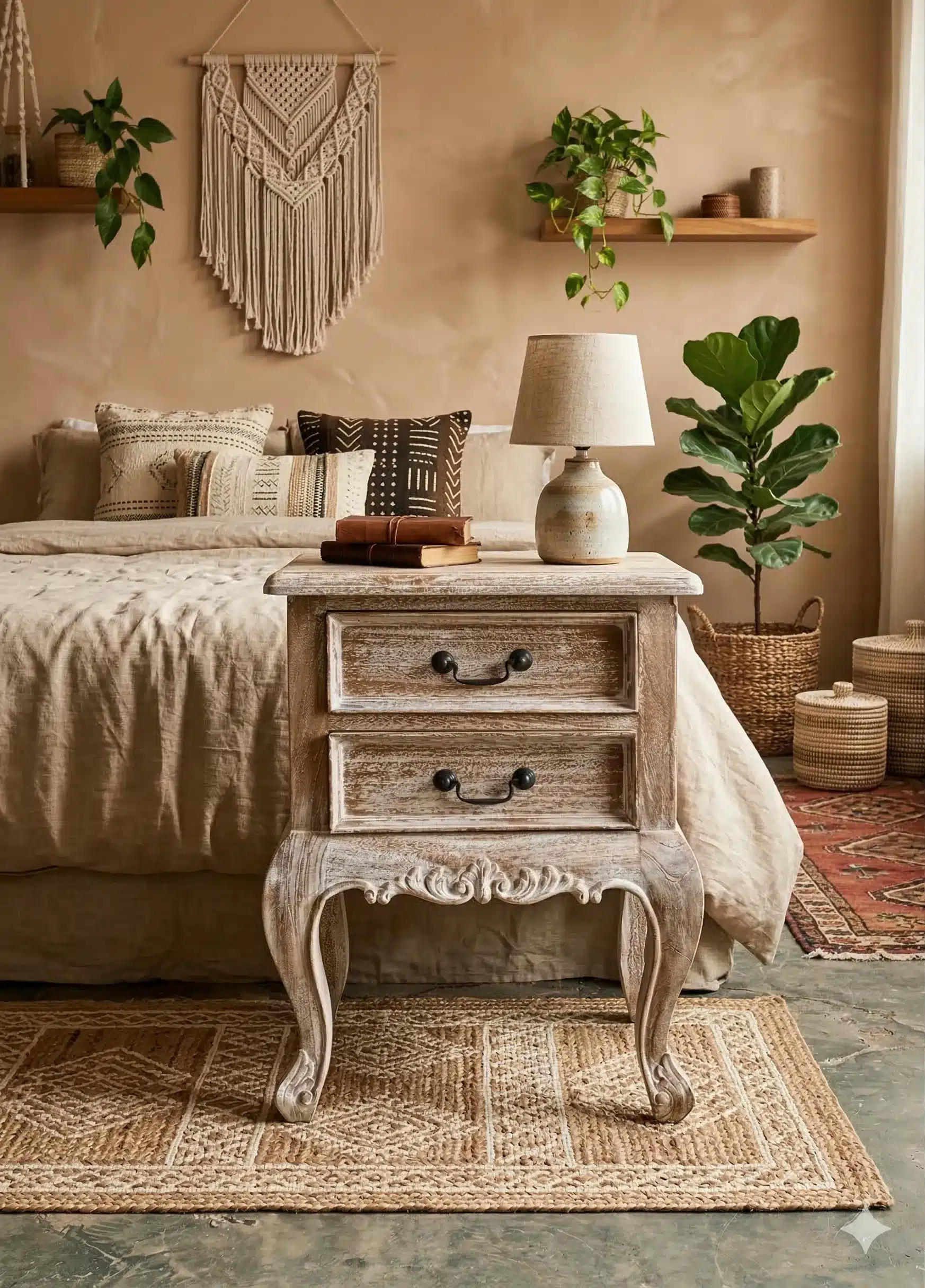 שידה עץ מלא טיק בגימור רוסטיק מולבן מידה 65*40*50 במחיר מבצע: 1,490 ש"ח במלאי 2 יחידות