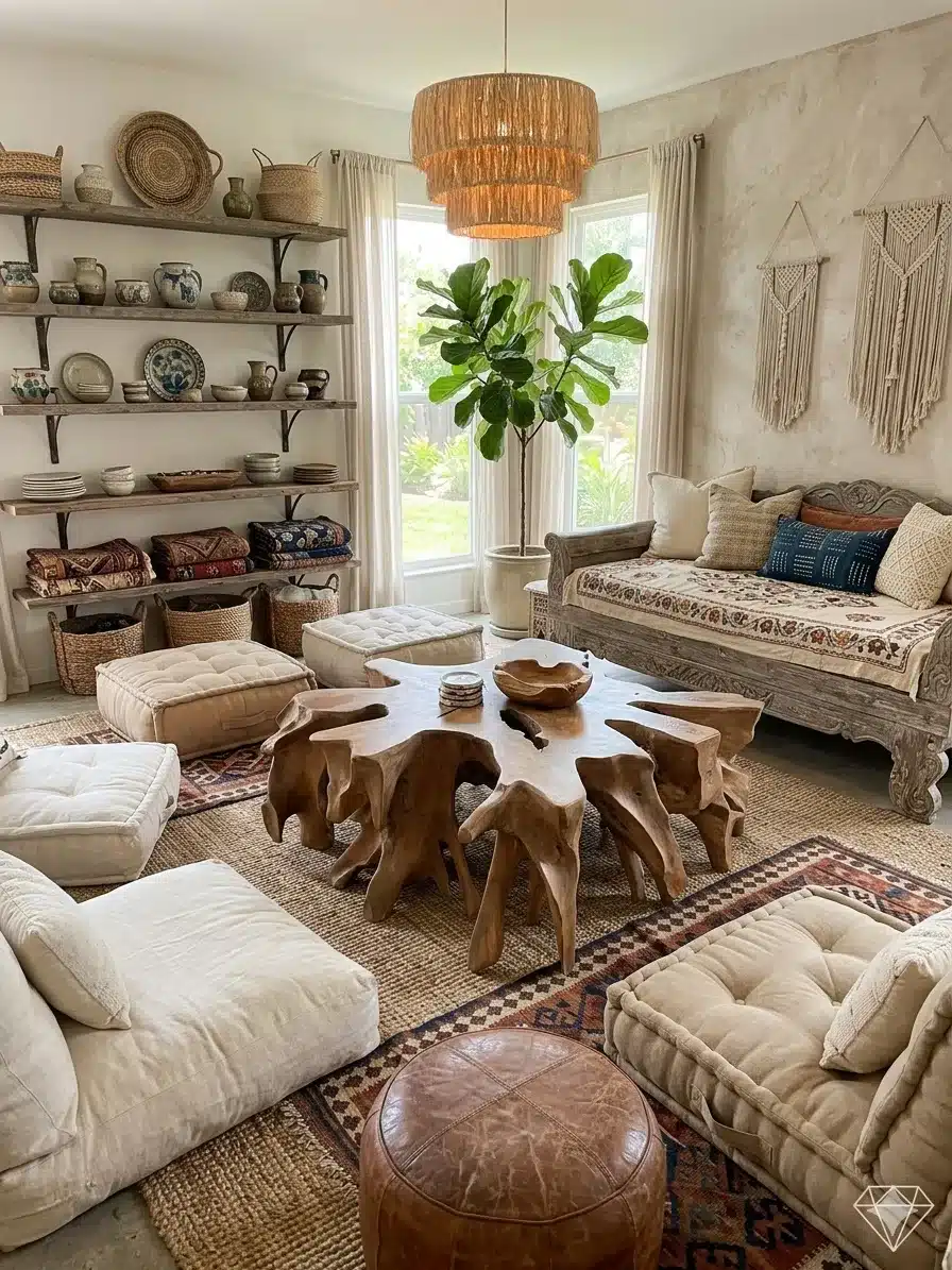 שולחן סלון שורש טיק דגם ספיידר מידה 120*120 במחיר מבצע: 4,900 ש"ח