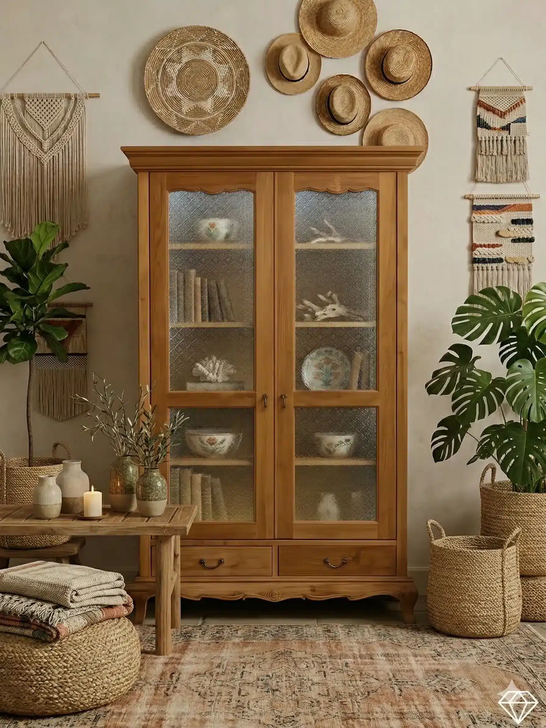 ויטרינה כפרית מעץ מלא טיק מידה 210*40*110 במחיר מבצע: 5,900 ש"ח