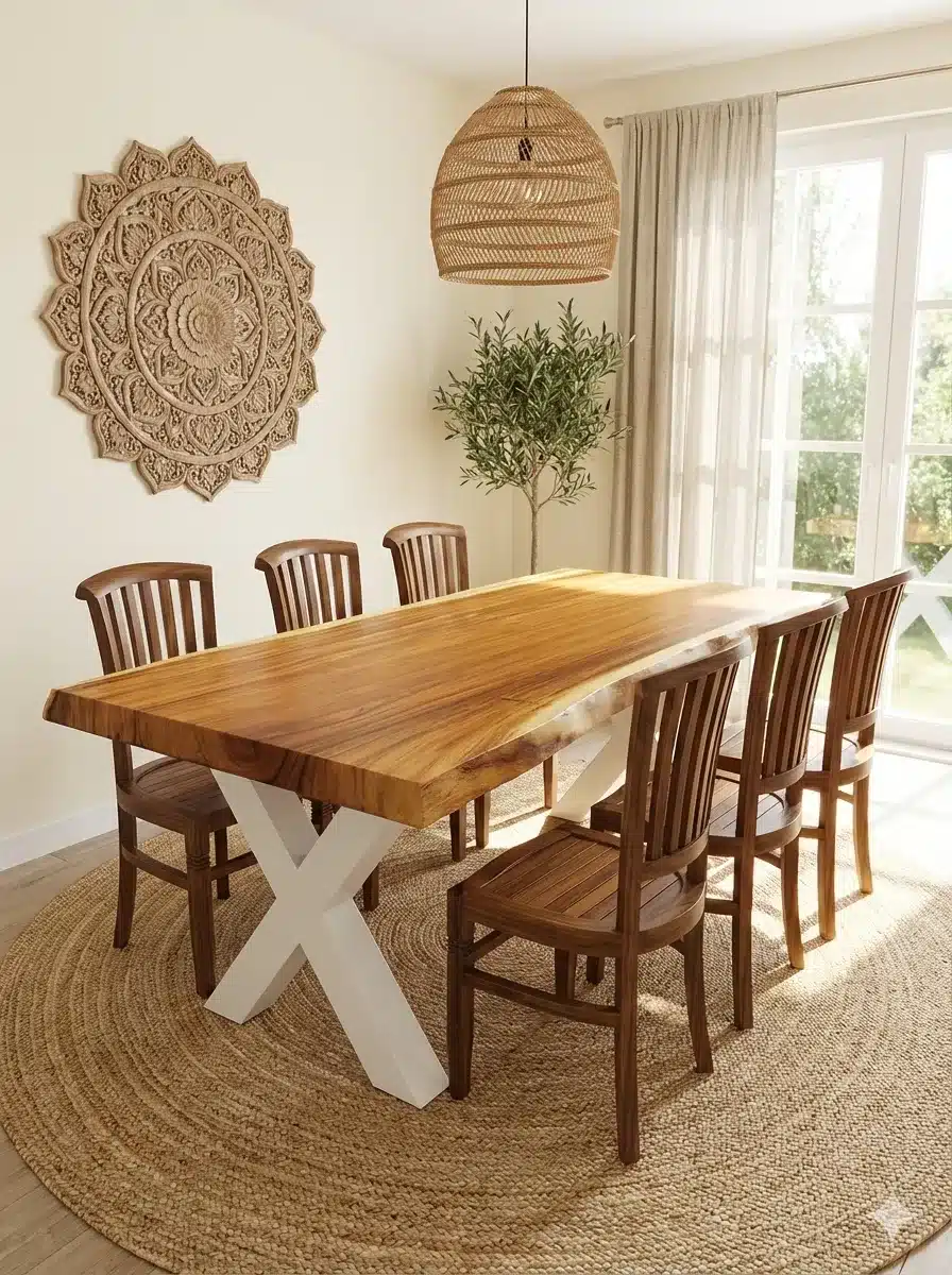 סט פינת אוכל שולחן גזע פרוס מידה 80*90/100*180 כולל 6 כיסאות דגם אייבי עץ טיק במחיר מבצע: 11,900 ש"ח